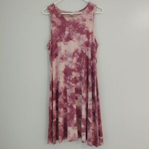 Old Navy Women's Size Large Pink White Tie Dye Swing Mini Dress Sleeveless